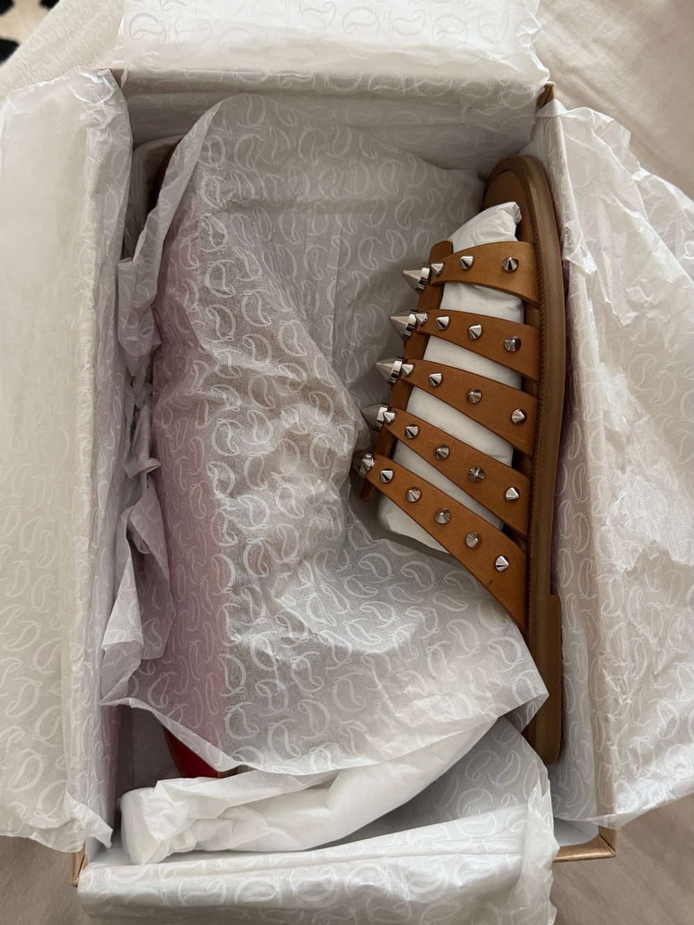 Christian Louboutin Charja Brown Leather Stud-Embellished Slide Sandals - Picture 6 of 8
